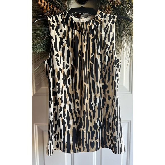 St. John Couture Sleeveless Silk Margay Cat Animal Print High Neck Top T… - Picture 7 of 14